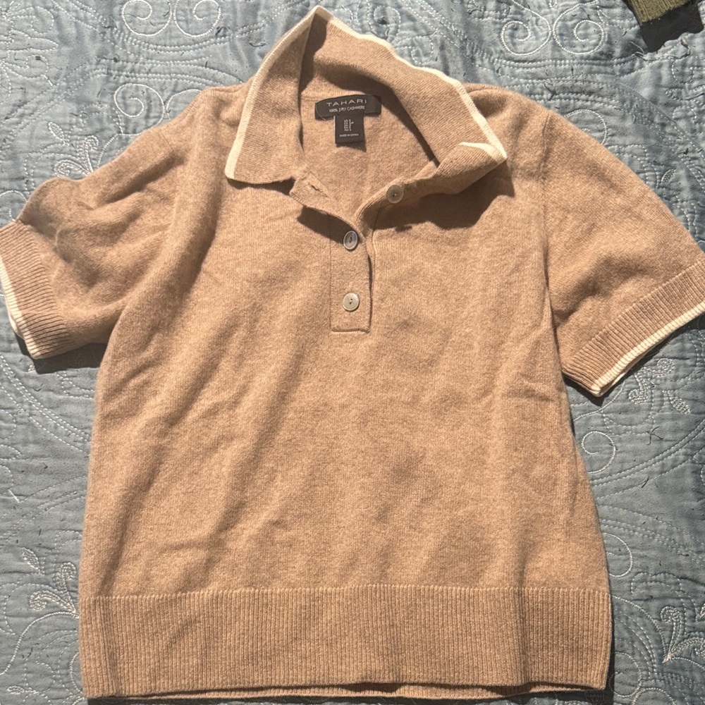 Tan Short Sleeve cashmere sweater